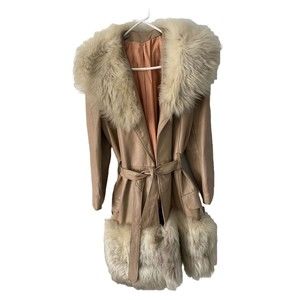 70’s Vintage Leather Coat Boho Princess Penny Lane Afghan Mobwife Chic Sz S